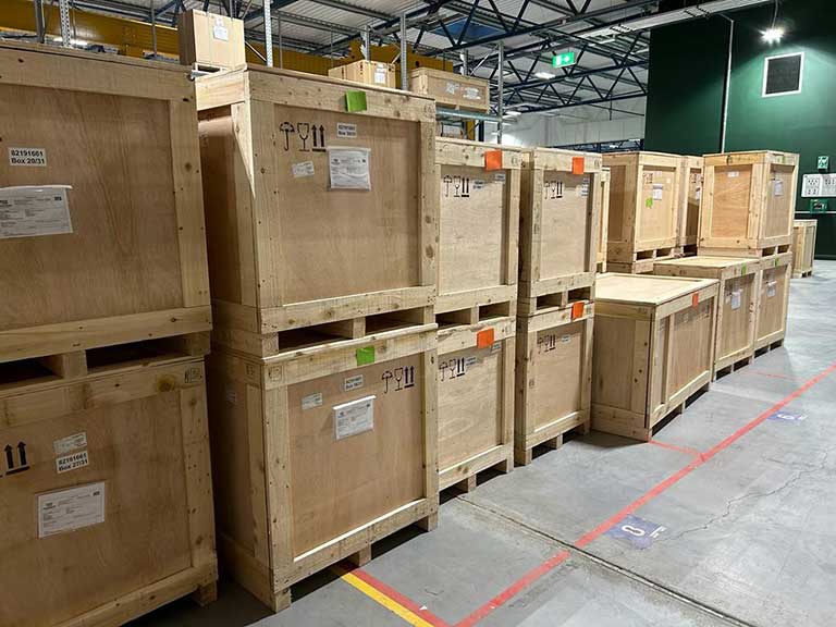 Storage crates in warehouse